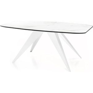 WFL GROUP Eettafel Foster wit in industriële stijl, rechthoekige tafel, uittrekbaar van 180 cm tot 220 cm, gepoedercoate witte metalen poten, 180 x 90 cm, kleur (wit marmer, 180 x 90 cm)