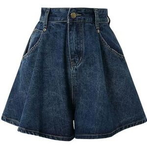 JKJHJF Gym Shorts For Women Denim Shorts For Women Summer Dark Blue Wide Leg High Waist Loose Jeans Shorts Female Solid Half Pants-blue-xxl