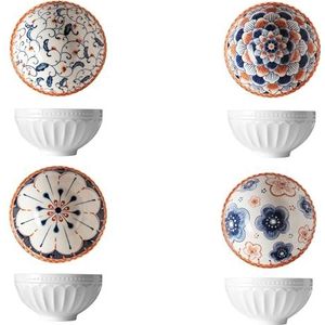 ZPPLD Mueslikom porselein, mueslikommen aardewerk, Bohemen kleine rijstkom, keramische mueslikom, 4-delige set, dessertkommen, keramiek, slakom, ijsschaal, schaal voor rijst, desserts, noten, fruit