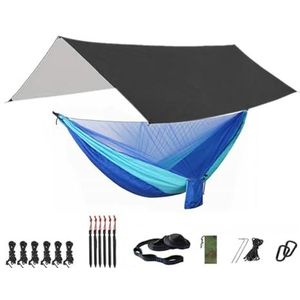Camping Hangmat Campinghangmat 118x118in Draagbare hangmattent voor binnen en buiten reishangmat(Color:Black and lightblue)