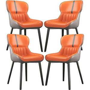 GEIRONV Eetkamerstoelen set van 4, PU lederen aanrecht lounge woonkamer receptie stoel modern met koolstofstaal metalen stoelpoten Eetstoelen (Color : Orange, Size : 85 * 48 * 40cm)