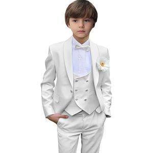 Leader of the Beauty Jongen 3 Stuks Smoking Suits Slim Fit Bruiloft Pak Een Knop Blazer Broek Vest Set Solid Smoking, Wit, 4 jaar