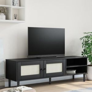 CBLDF TV-meubel SENJA Rotan Look Zwart 158x40x49cm Massief Hout Grenen