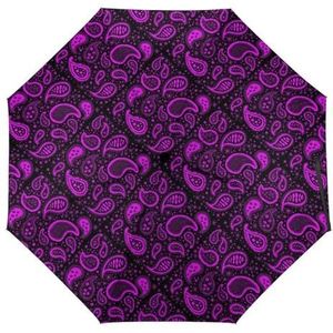 Paarse Paisley Paraplu Winddicht Sterke Reizen 3 Vouw Paraplu Voor Mannen Vrouwen Automatische