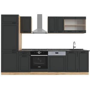 Vicco Kitchenette R-Line, antraciet landhuis/Goldkraft Eiken, 300 cm, AP antraciet