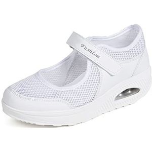 Dinint Orthopedische schoenen voor dames, modieuze sleehak Mary Janes voor dames, antislip wandelschoenen met luchtkussen voor dames, afslankende lichte schoenen, ademend, maat 35-42 EU, Wit, 39 EU