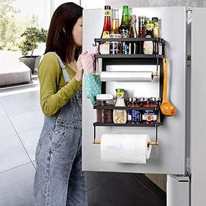 Magnetisch koelkastrek, magnetisch, opvouwbaar, kruidenrek, wandrek, kruidenrek, multifunctioneel, geschikt voor koelkast, keukenwand/badkamer, 40 x 30 x 11 cm (zwart)