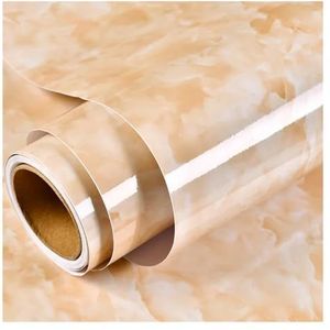 XUCZHAI Keuken Oliebestendige Film PVC Waterdicht en Oliebestendig Marmer Behang Zelfklevende Vinyl Muurstickers Keukenkast Kookplaat Desktop Decoratieve Film Voor Keuken Aanrecht (Geel Jade)