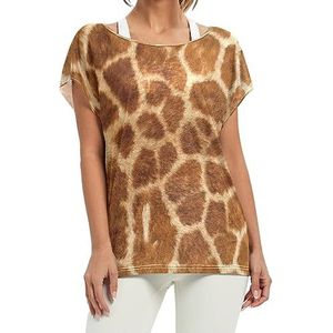 Giraffe Print Art dames korte vleermuismouwen shirt ronde hals T-shirts losse tops voor meisjes, Patroon, S