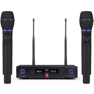 Audiomixer, Fixed Frequency Uhf Wireless Microphone System Dual Channel Professional Metal Handheld Mic for Karaoke Chruch Party Eenvoudig te gebruiken en te bedienen
