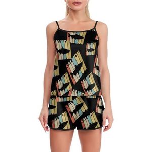 Vintage Stijl Zalm Grappige Pyjama Set Voor Vrouwen Verstelbare Tank Top En Shorts Homewear Gedrukt