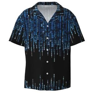YJxoZH De Blauwe Binaire Print Heren Jurk Shirts Casual Button Down Korte Mouw Zomer Strand Shirt Vakantie Shirts, Zwart, 3XL
