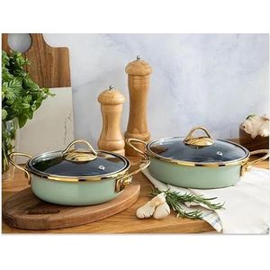 ENGLISH HOME Kleine Vintage Duurzame Pan, Kookgerei, Kookpotten, Emaille Kookpotten, Pannen om te koken, Wasbaar, Kookpan 0.80 L en 1.1L, 16-18 cm, Mint
