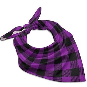 Paarse geruite geruite bandana's voor mannen vrouwen vierkante kop zijden sjaal lichtgewicht wikkel hals zakdoek halsdoek 63,5 cm x 63,5 cm