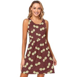 LI ZHI XIN Dames Zomerjurken Ronde Hals Casual A-lijn Mouwloze Vest Jurken met Zakken Fruit Kersenpatroon, Meerkleurig, S
