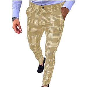 ARTRAY Mannelijke Casual Plaid Print Skinny Potlood Broek Rits Elastische Taille Broek Stijlvolle Fit Chino Broek Mannen Slim Fit Mannen Joggers Joggingbroek Heren Duurzaamheid en Comfort Lichtgewicht