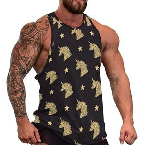 Gouden Magische Eenhoorn Hoofd Heren Tank Top Grafische Mouwloze Bodybuilding Tees Casual Strand T-Shirt Grappige Gym Spier