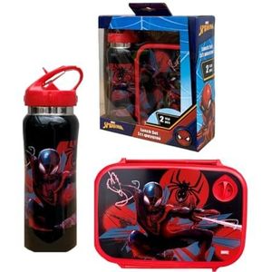 Spiderman Marvel 2-delige lunchset van aluminium en broodtrommel met opvouwbare schenktuit en broodtrommel