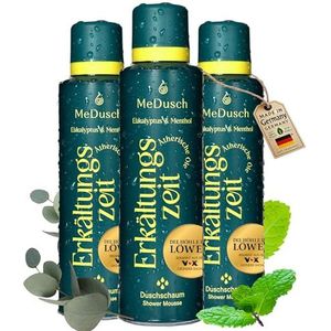 MeDusch Doucheschuim, verkoudheidstijd (200 ml), het verkoudheidsbad voor de douche, Made in Germany, verkoudheidsdouche met menthol en eucalyptusolie, natuurlijk en duurzaam, 200 ml, verpakking van 3