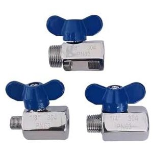 1 x vlindergreep van roestvrij staal 304 1/8 inch 1/4 inch 3/8 inch 1/2 inch binnendraad SUS met blauwe handgreep (1/4 inch, vrouwelijk naar vrouwelijk)