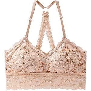 KOEMCY Kanten beha voor dames, push-up zonder beugel, beha, sexy lifting, beha, naadloze bralette, bandeau-beha, bustier, crop top, sexy ondergoed, beige, 85C