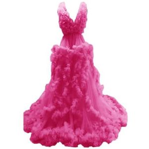 Tule gewaad zwangerschapsjurken voor fotoshoot lange bruiloft bruids zwangere kamerjassen grote maat, Roze Rood, 32