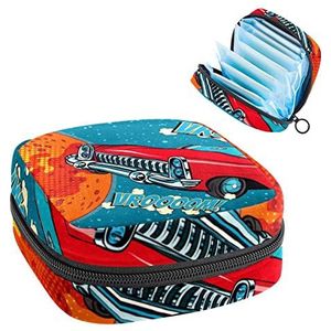 Maandverband Opbergtas, Periode Kit Bag voor School, Menstruatie Cup Pouch, Maandverband Pads Organizer Bag, Grappige Retro Car Break Earth
