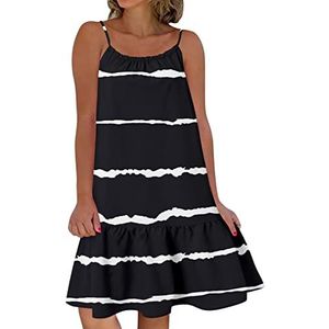 XZFJFRID Zomerjurken met spaghettibandjes, zomerjurk met strandbloemenprint, Boho-casual jurk(Color:Black,Size:L)