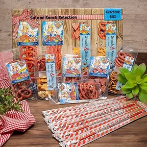 WURSTBARON® geschenkdoos met salami snacks in de vorm van hartjes, met 7 smakelijke salamiwaren en lekkernijen, heerlijke worst in Krakow stijl, van hoogwaardig vlees, 390g