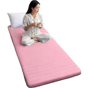 FQDZ Eenvloermatras met herbruikbare vacuüm opbergtas - Japanse tatami-mat, katoenen futonpad, oprolbaar, opvouwbaar ligbed, logeerbed, campingbank, studentenslaapzaal bed (roze, 90 x 190 cm)