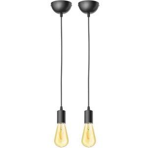 ledscom.de 2 stuks hanglamp DORI, zwart mat, incl. E27 lamp vintage retro goud 3,83W extra-warm-wit 489lm