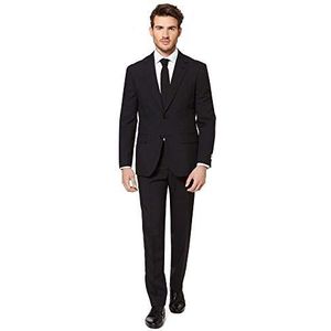 OppoSuits Heren effen kleur feestridder - volledig pak: inclusief broek, jas en stropdas, zwart kngiht, 38, Zwart Kngiht, 48