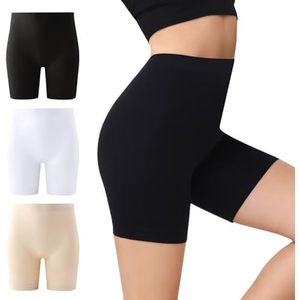 IceCony fiets shorts dames kort voor jurk huidkleurige ondergoed korte boxer shorts leggings sport shorts zwart wit beige loop shorts wrijvingsloze outdoor fietsbroek L 3 pack