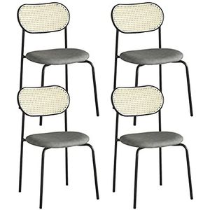 GEIRONV 4 Reeksen Woonkamerstoelen,voor Thuis Slaapkamer Rugleuning Stoel Smeedijzer Rotan Stoel Café Keuken Eetkamerstoel Eetstoelen (Color : Gris)