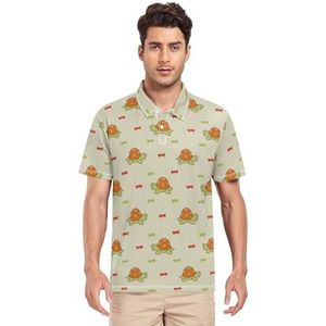LI ZHI XIN Heren poloshirt korte mouwen werk T-shirt zomer top klassieke kraag sweatshirt met 2 knopen voor golf tennis outdoor sport schildpad boog cartoon patroon, Meerkleurig, S