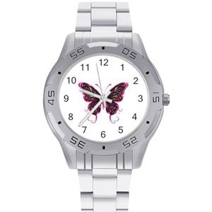 Vlinder Met Overzicht Roze Lint Mannen Zakelijke Horloges Legering Analoge Quartz Horloge Mode Horloges
