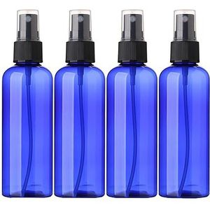 SINIDE Lege spuitflessen 100 ml/3.4 oz, blauwe plastic fijne nevel mini-reisflessenset, draagbare navulbare make-upspuitcontainers voor parfum, vloeistoffen, aromatherapie, reinigingsoplossing (4