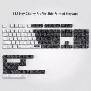 QPSJXN Keycaps PBT Double Shot 130 Set Topografisch Deel Profiel Paars Zijdruk Glanzend Via MX Switch Keyboards (V1-Wit Zwart)