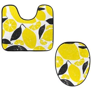 VAPOKF 2 stuks voetstuk badkamertapijten set, U-vormige contourmat en toiletdekselhoes, zachte antislip flanellen badkamermat toiletstoelhoes - fruitgeel citroen