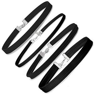 LEEQ Chokerkettingen voor dames, geelgoud, zwart fluwelen chokers, 4 stuks van LEEQ, 4 Count (Pack of 1), Geel Goud
