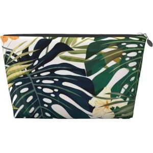 CRJSYCBYB Tropische Zomer Hawaiiaanse Bloem Palm Bladeren Gedrukt Lederen Reizen Toilettas Draagbare Cosmetische Tas Clutch Bag, Zilver, Eén maat