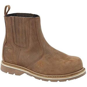 Heren Lederen Goodyear Welted Chelsea Slip On Veiligheid Dealer Enkellaarzen Schoenen Maat, Bruin, 45.5 EU