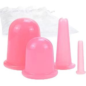 Cupping glazen siliconen set, cupping cups 4 stuks, cupping glazen voor hals gezicht lichaam met opbergzak, cellulitis cupping massage tools, cupping therapie