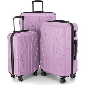 Suitline 3-delige kofferset Trolley-set trolleykoffer Harde koffer Reiskoffer, TSA, 55cm + 66cm + 76cm, 100% ABS, mat lila