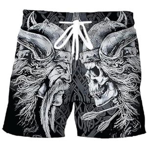 Unisex Viking Odin Tattoo Shorts - Noorse Mythologie Harajuku Street Summer Sneldrogende Ademende Shorts - Modieuze Hiphop 3D Digitaal Bedrukte Casual Shorts (Color : Odin H, Size : XL)