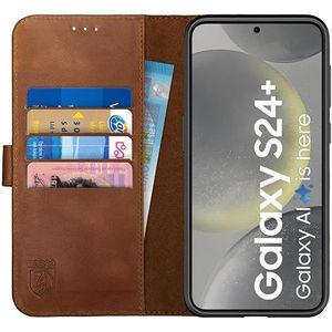 Rosso Deluxe Echt Leer Book Case Hoesje Geschikt voor voor Samsung Galaxy S24 Plus | Ruimte voor drie pasjes | Portemonnee Book Case | Met Pasjeshouder | Bruin