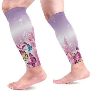 EZIOLY Butterfly Rose Sport Kalf Compressie Mouwen Been Compressie Sokken Kalf Guard voor hardlopen, Fietsen, Moederschap, Reizen, Verpleegkundigen