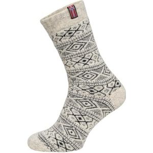 Noorse sokken voor dames en heren, Scandinavische sokken, knuffelsokken van wol, dikke sokken, hyggelig, warm, 80% wol, Noors design, duurzaam, wolwit/antraciet, 39-42 EU