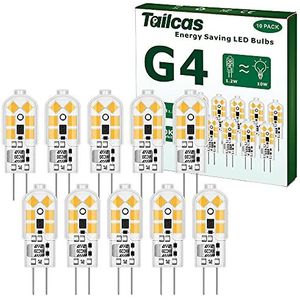 G4 Ledlamp, warmwit, 1,2 W, 12 V, G4, vervanging voor 10 W halogeenlampen, 120 lm, 3000 K, 360 graden, 12 V, AC/DC, geen flikkeren, niet dimbaar, penfitting, 10 stuks