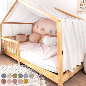 lilimaus Hemelbedgordijn met gouden applicatie (in 12 kleuren), van mousseline van 100% katoen, decoratief, voor meisjes en jongens, gordijn